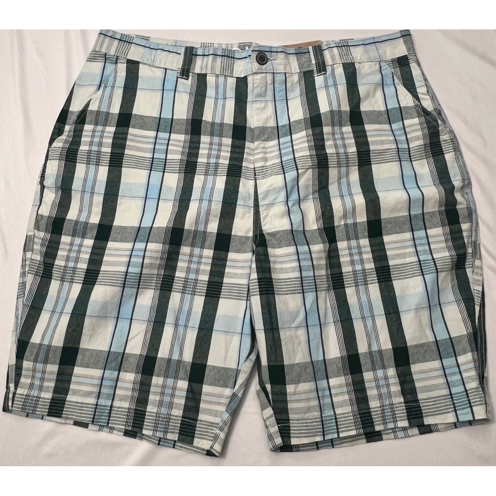 Magellan Outdoors Mens Plaid Shorts Size 40 Sky Blue Cotton Flat Front NWT